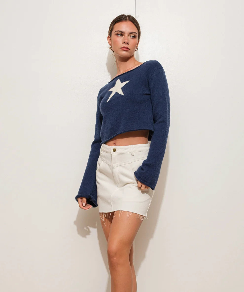 Navy Star Bell Sleeve Sweater