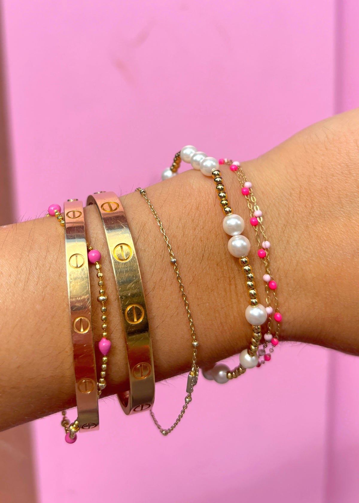 18k Gold Pearl 123 Stacked Bracelet