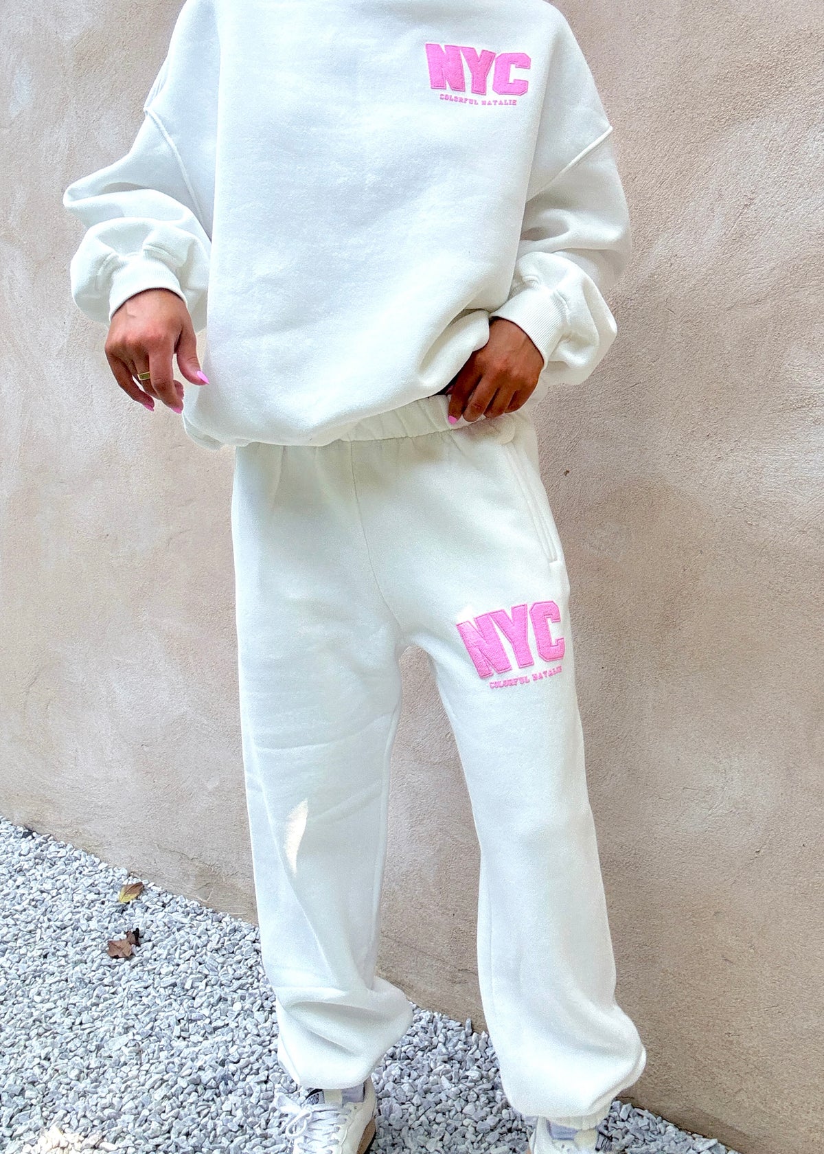 NYC White Puff Print Sweatpants