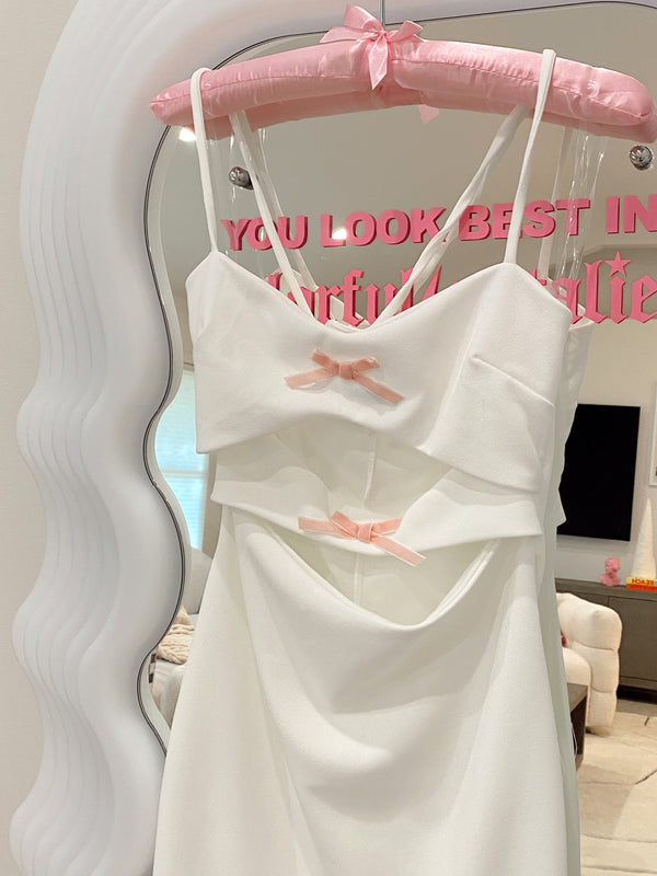 Kallie Pink Bow White Mini Dress