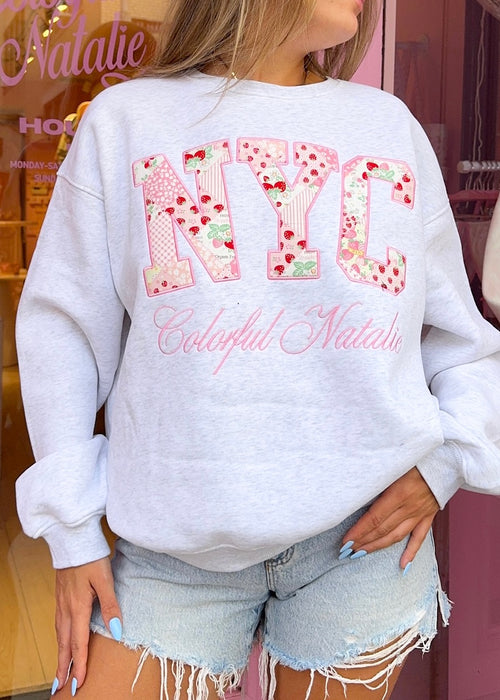 Strawberry Babe Embroidered NYC Crewneck