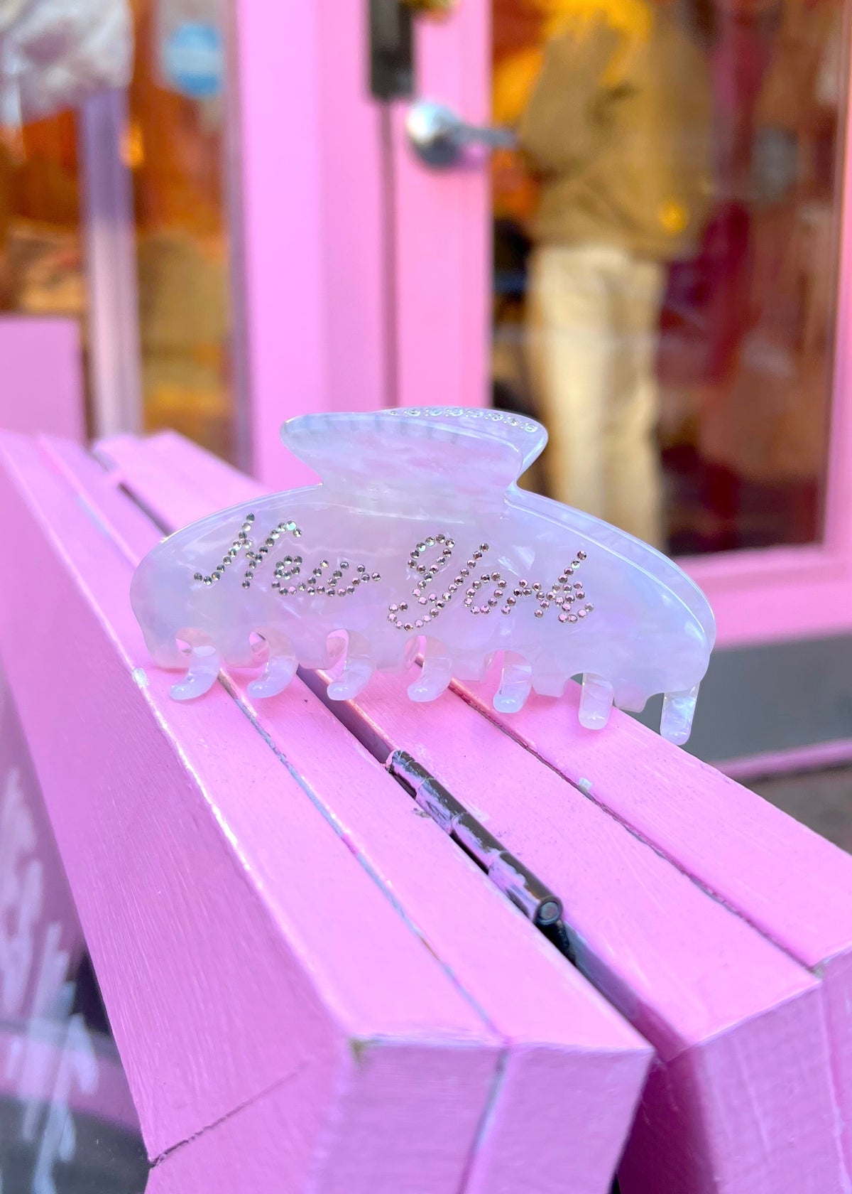 New York Silver Studded Pink Marble Hair Clip