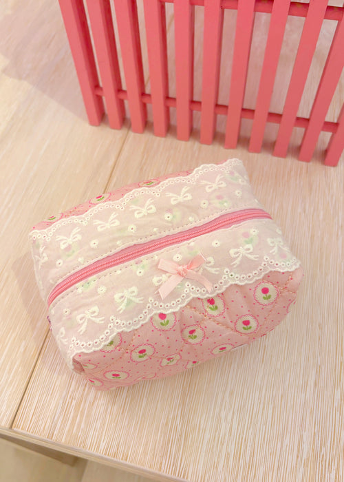 Pink Tulip Bows Makeup Bag