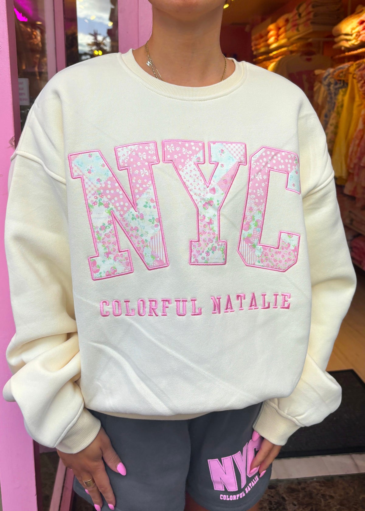 Preorder: Light Strawberry Babe Embroidered NYC Crewneck