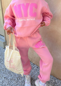 NYC Pink Puff Print Sweatpants