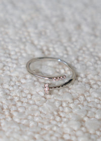 Silver CZ Nail Thin Twist Ring