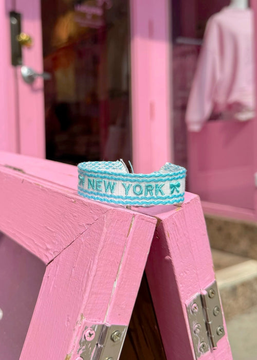 New York Blue Squiggle Embroidered Bracelet