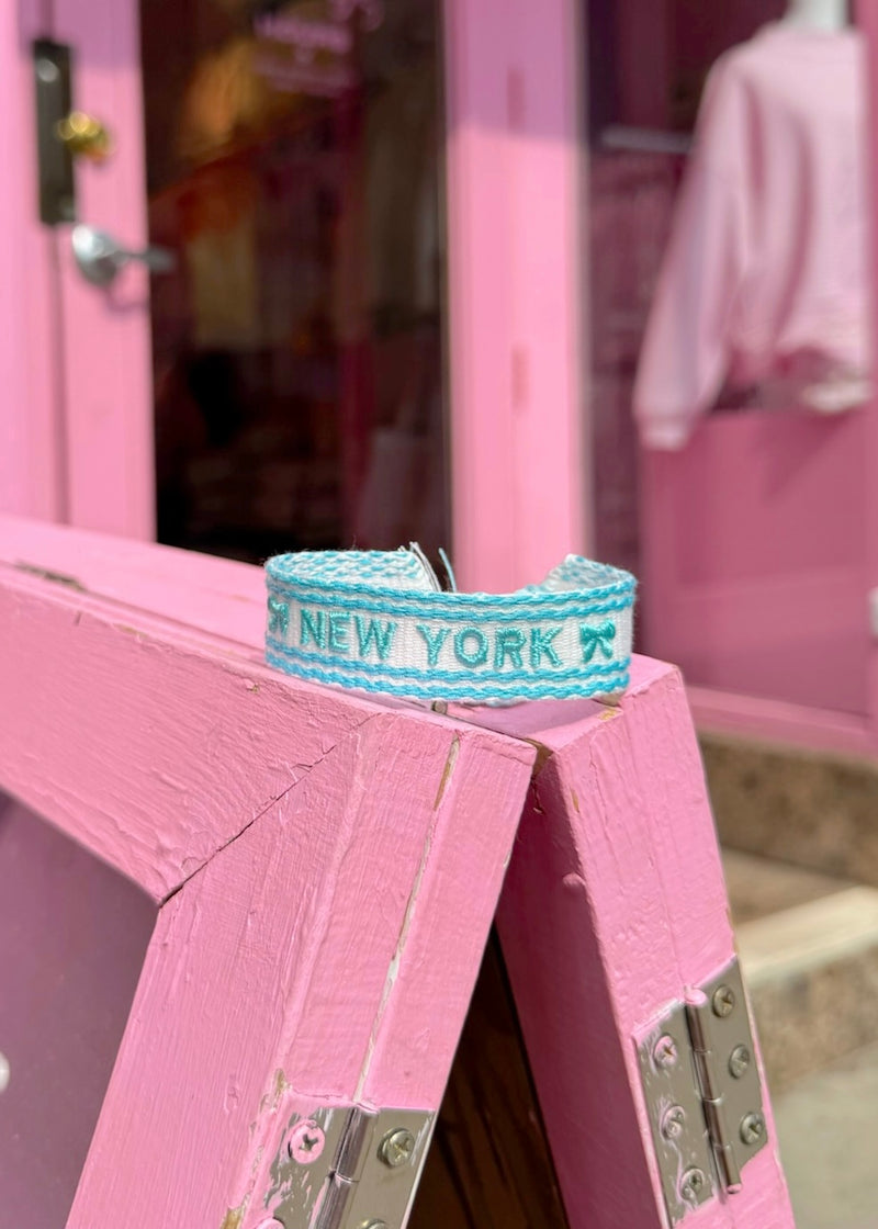 New York Blue Squiggle Embroidered Bracelet