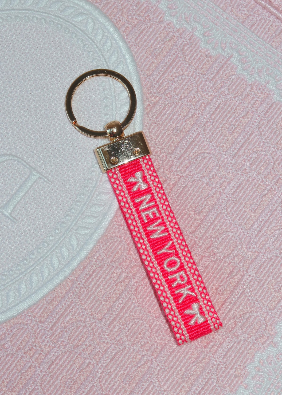 New York Hot Pink Embroidered Keychain