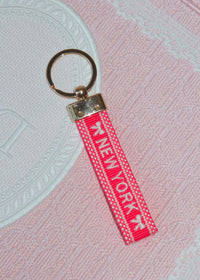 New York Hot Pink Embroidered Keychain