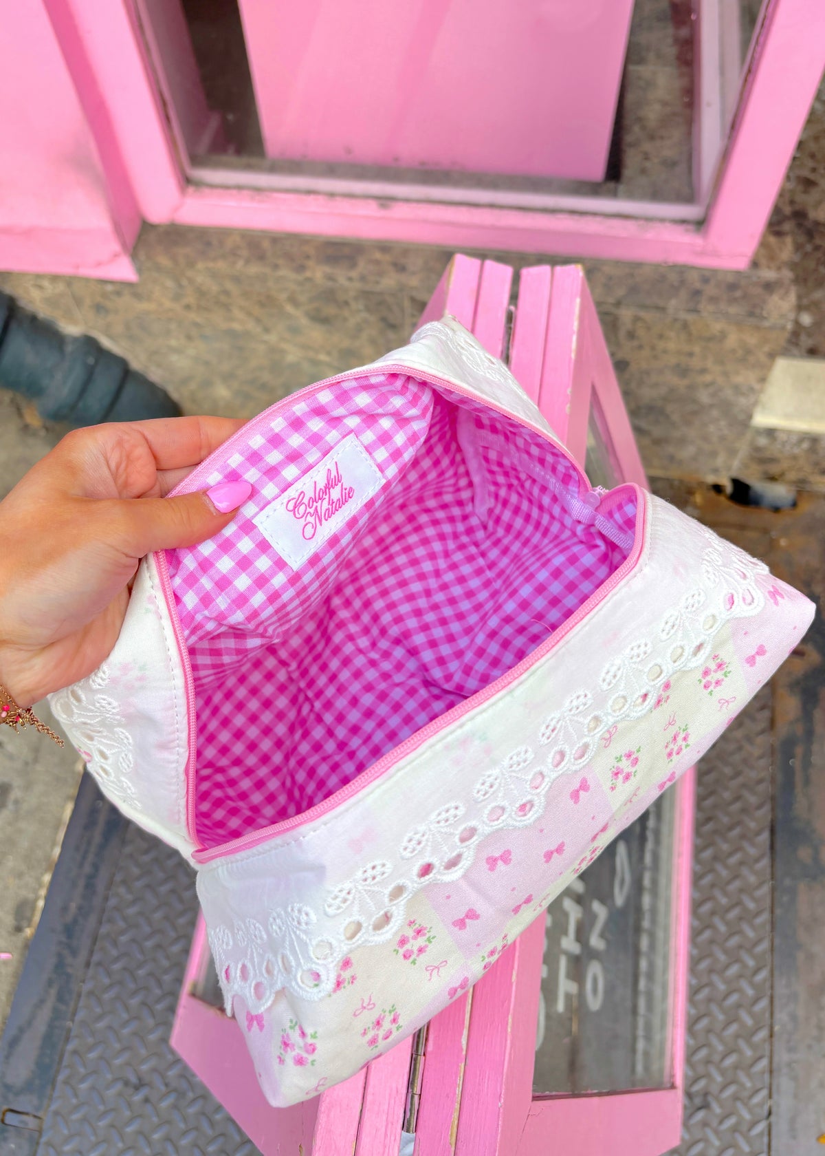 Pink Bows and Flowers Makeup Bag