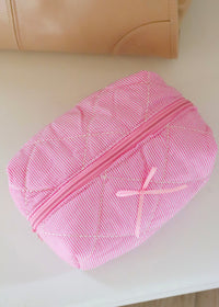 Pink Striped Bows Makeup Bag