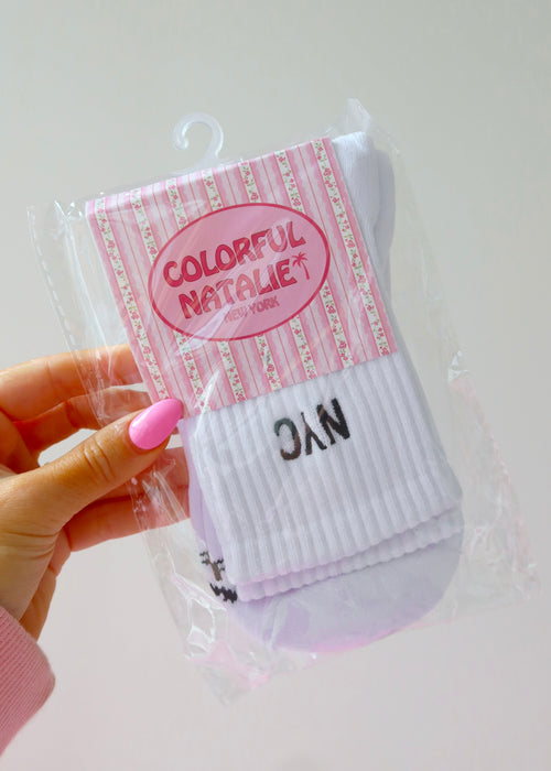 NYC Black Embroidered Sock