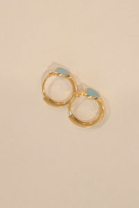 18k Gold Blue Heart Huggies