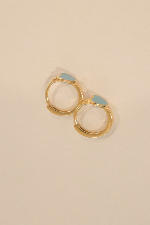 18k Gold Blue Heart Huggies