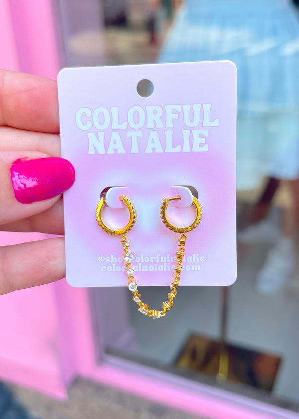 18k Gold Hanging Connected Huggies