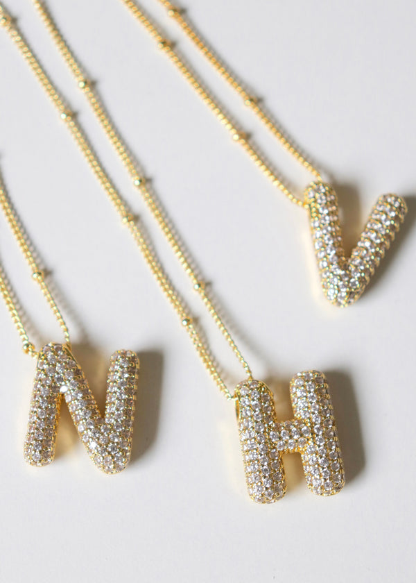 Gold Chunky CZ Initial Necklace