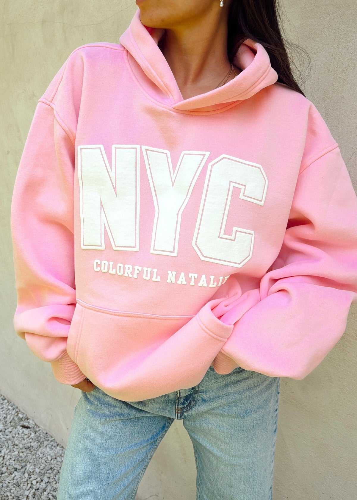 NYC Pink Puff Print Hoodie