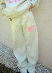 NYC Heather White Pink Puff Print Sweatpants