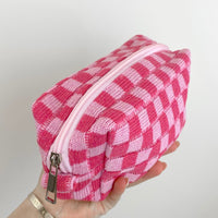 Jeannette Pink Crochet Checkered Pouch