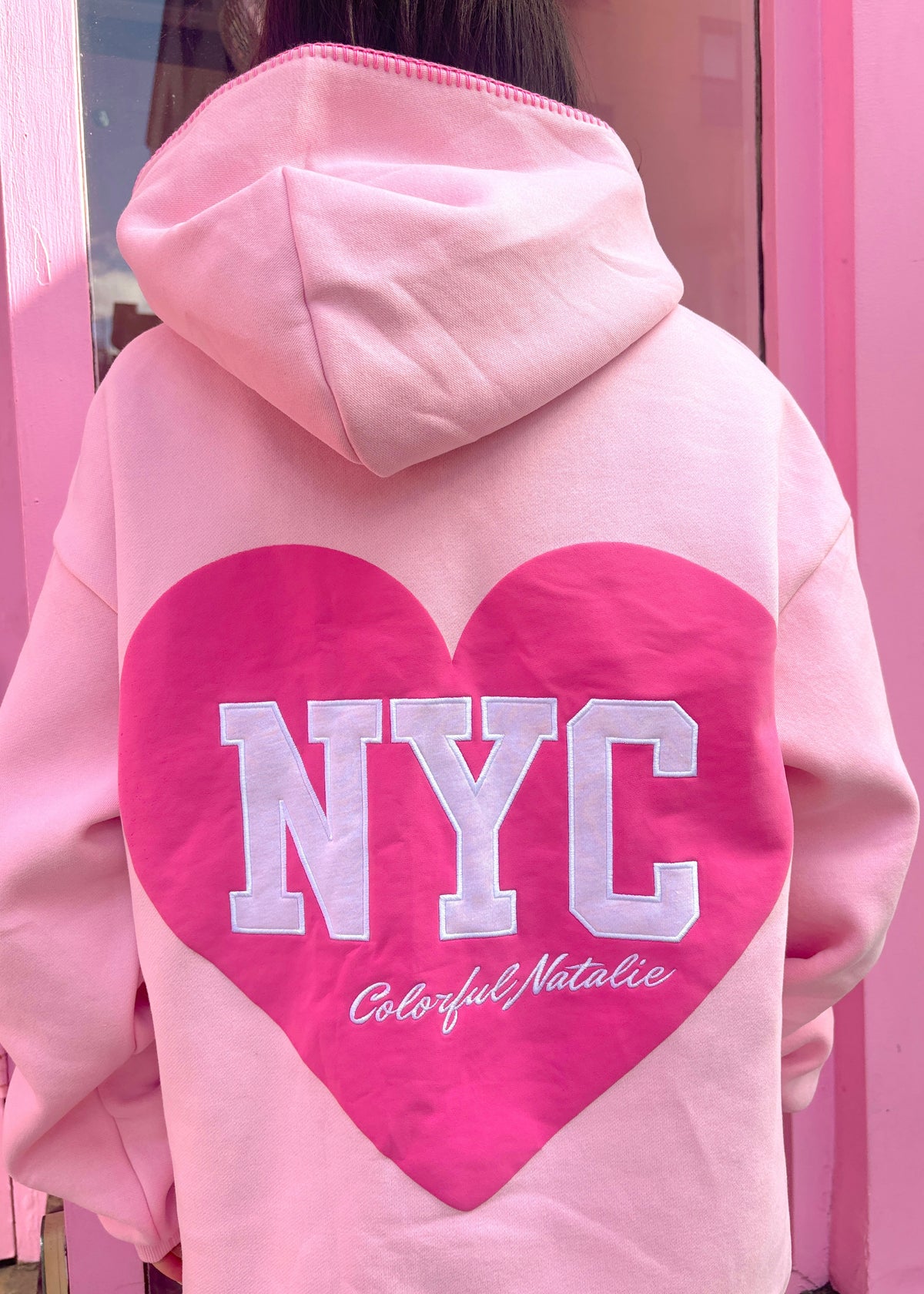 Heart You Pink Embroidered NYC Hoodie