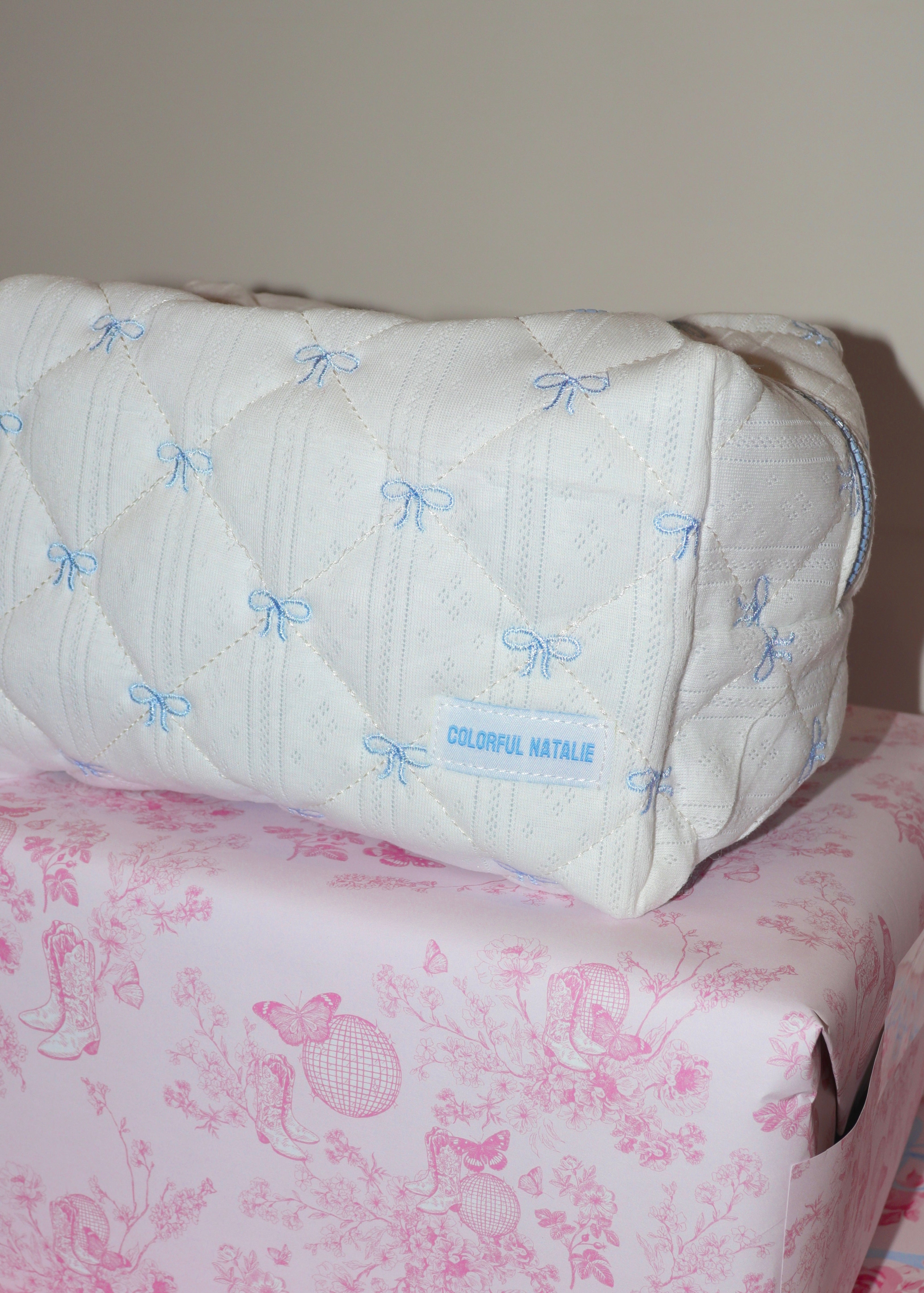 Blue Bows X-Large Embroidered Makeup Bag - Thumbnail 3