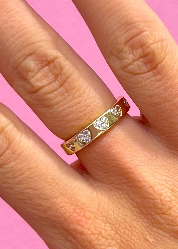CZ Hearts Gold Ring