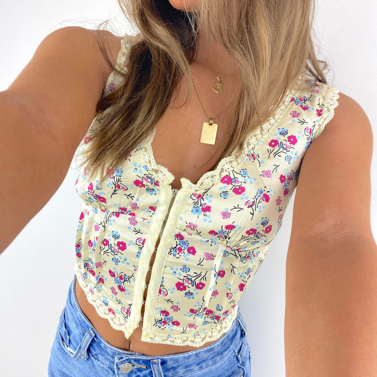 Cher Yellow Floral Corset Top