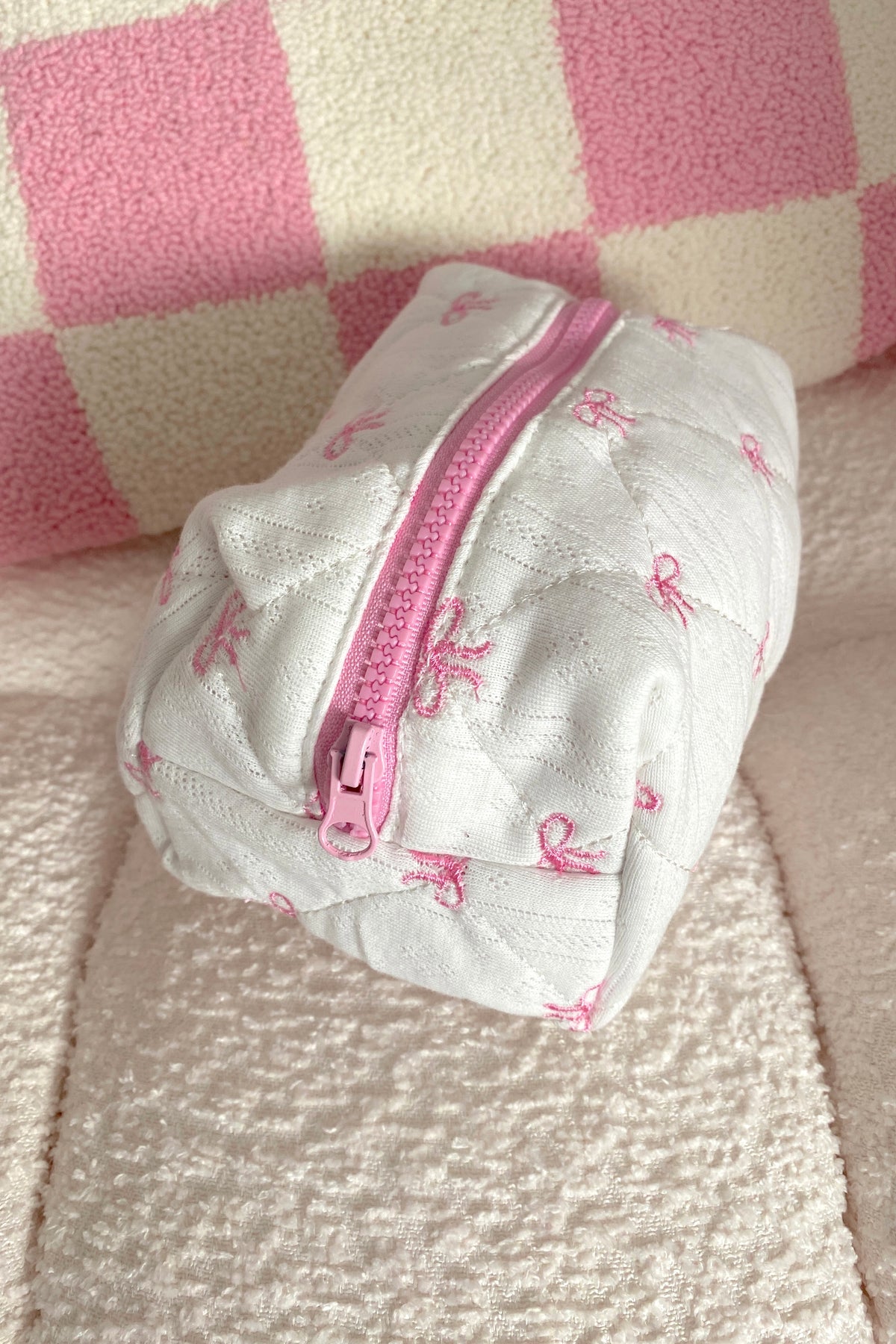 Pink Bows Small Embroidered Makeup Bag