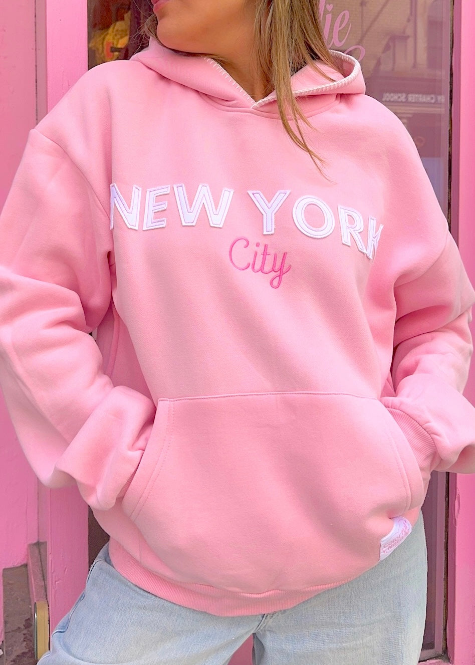New York City Pink Frayed Hoodie