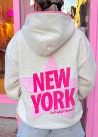 New York Star Grey Stitched Puff Hoodie