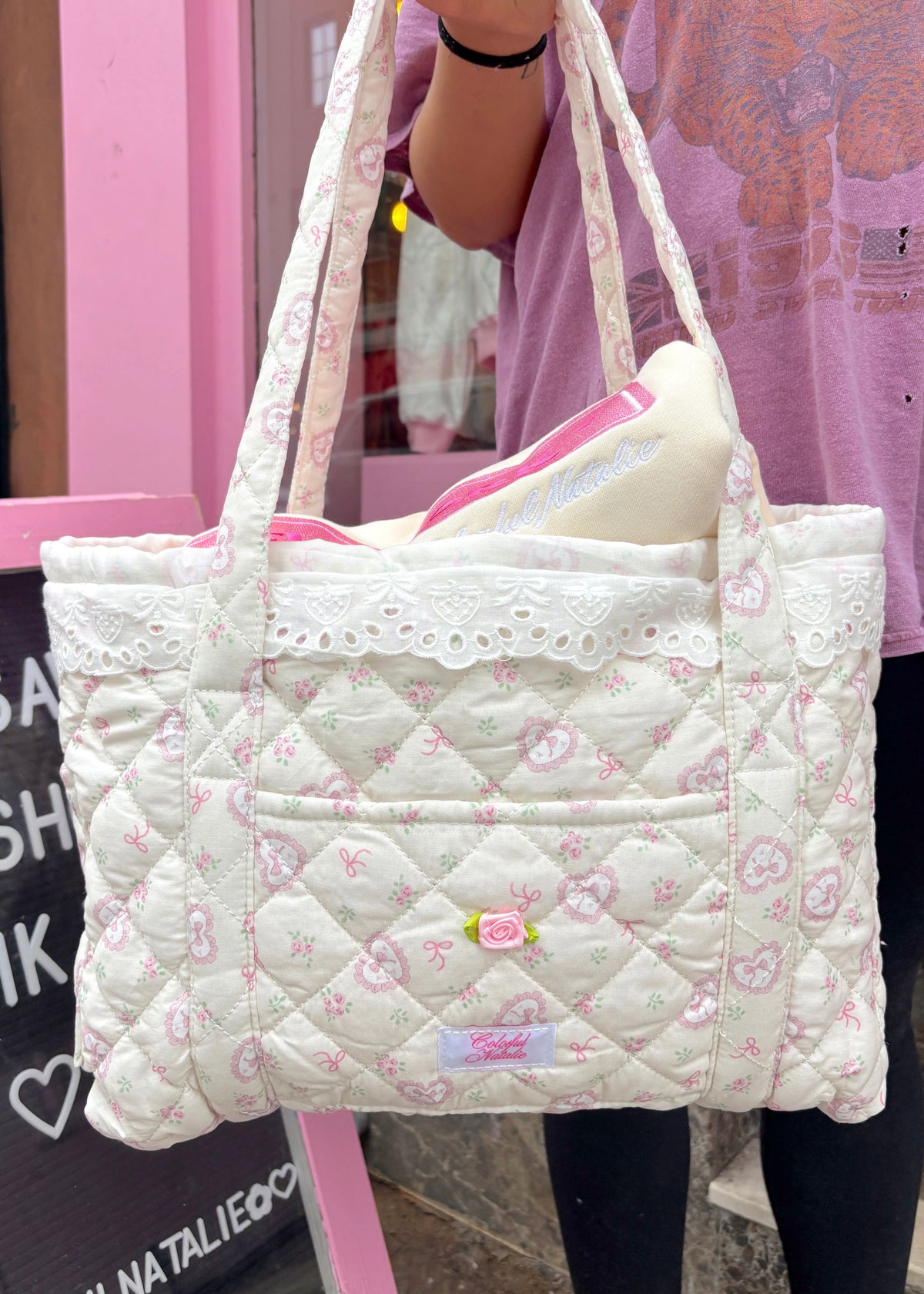Pink Coquette Lace Tote