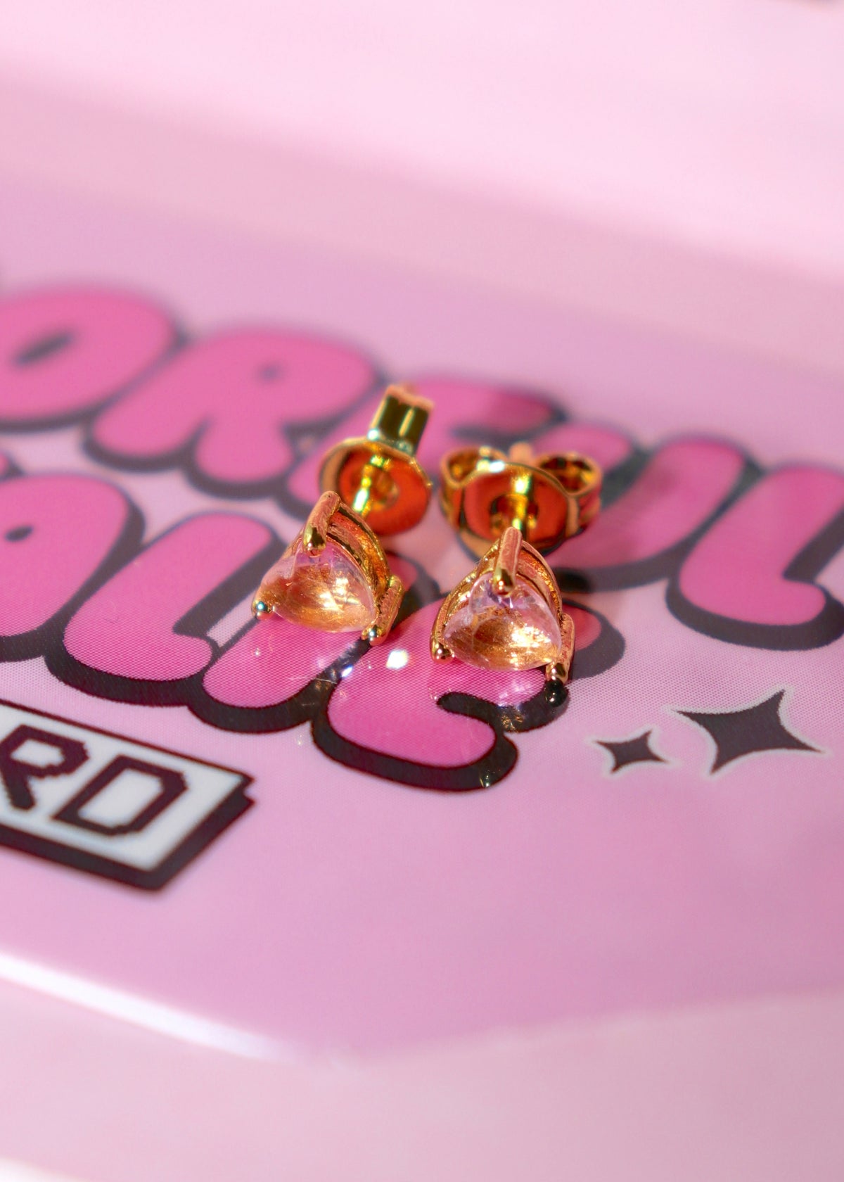 18k Gold Pink Heart Stone Studs