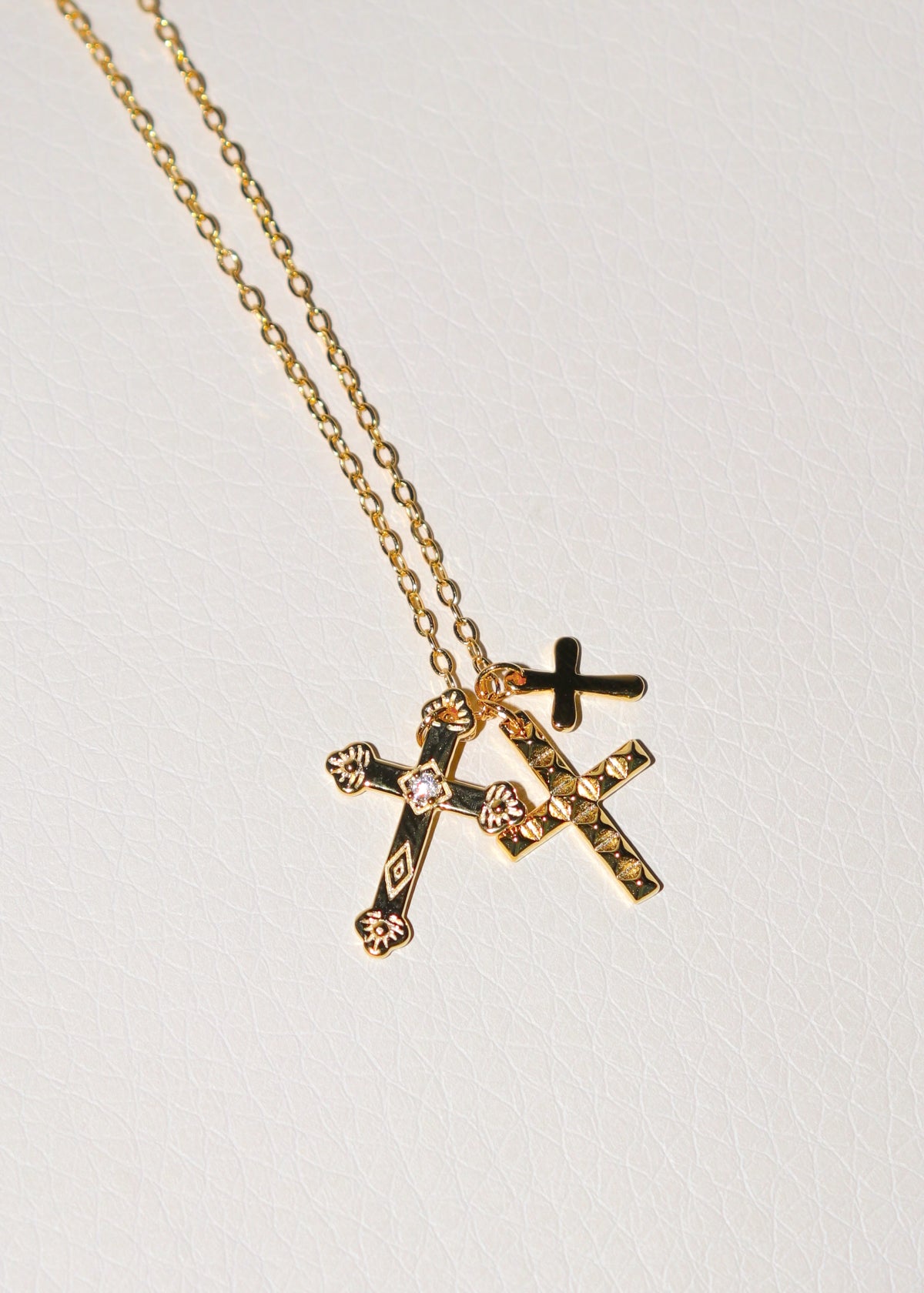 18k Gold Triple Dainty Cross Necklace