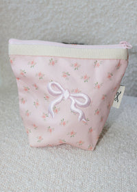 Embroidered Bow Pink Makeup Bag