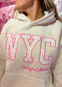 Preorder: Grey Bow Lover Embroidered NYC Hoodie