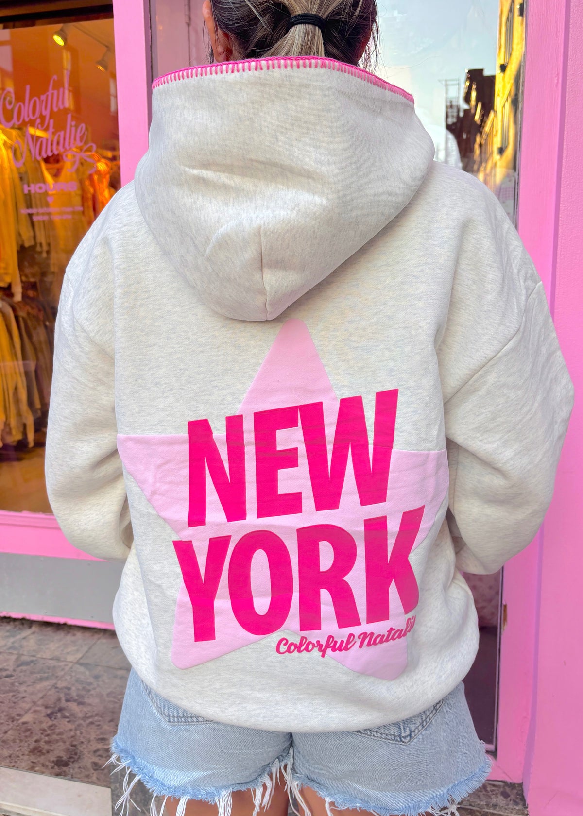 New York Star Grey Stitched Puff Hoodie