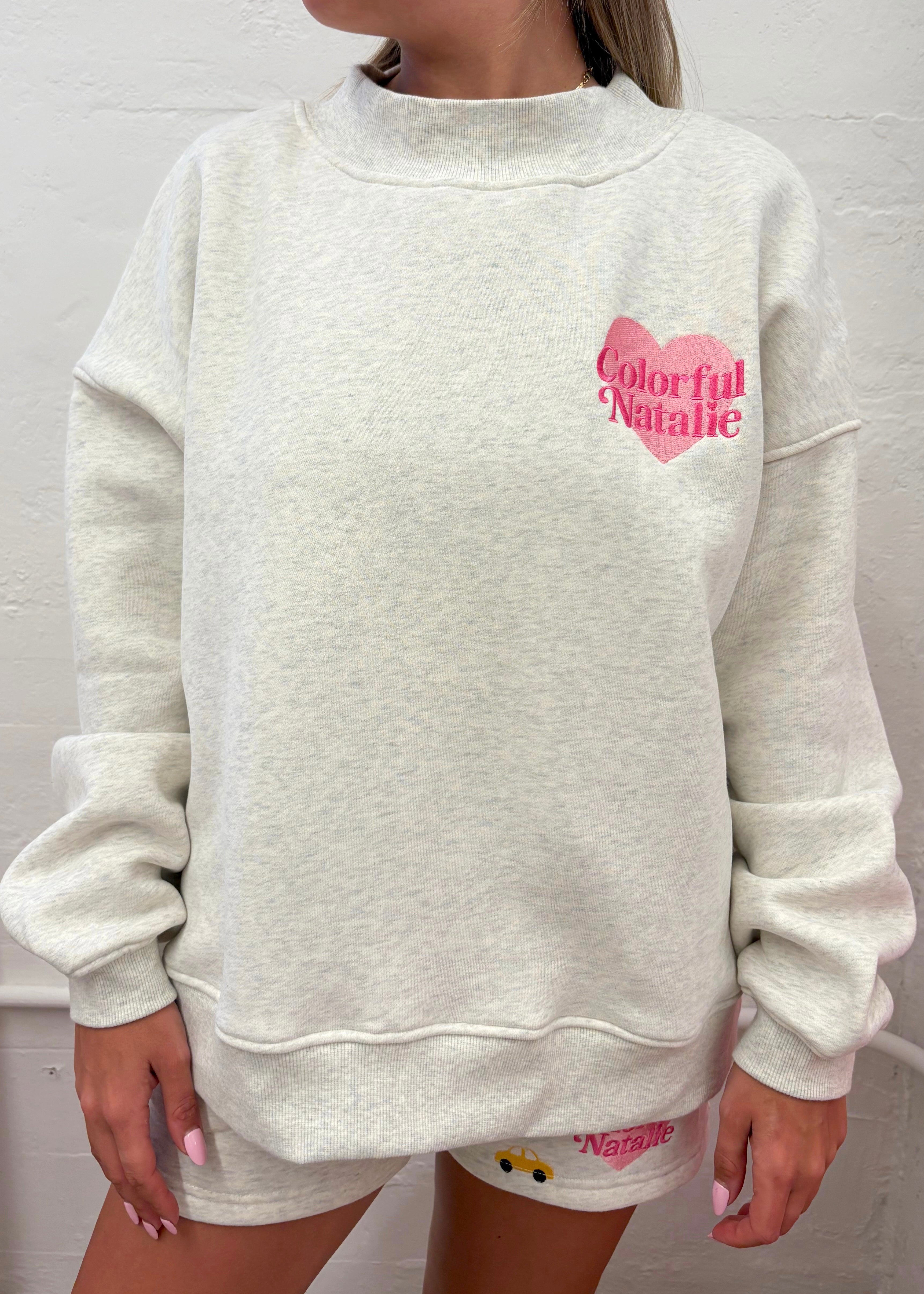 NY Themed Grey Heart Mockneck – Colorful Natalie