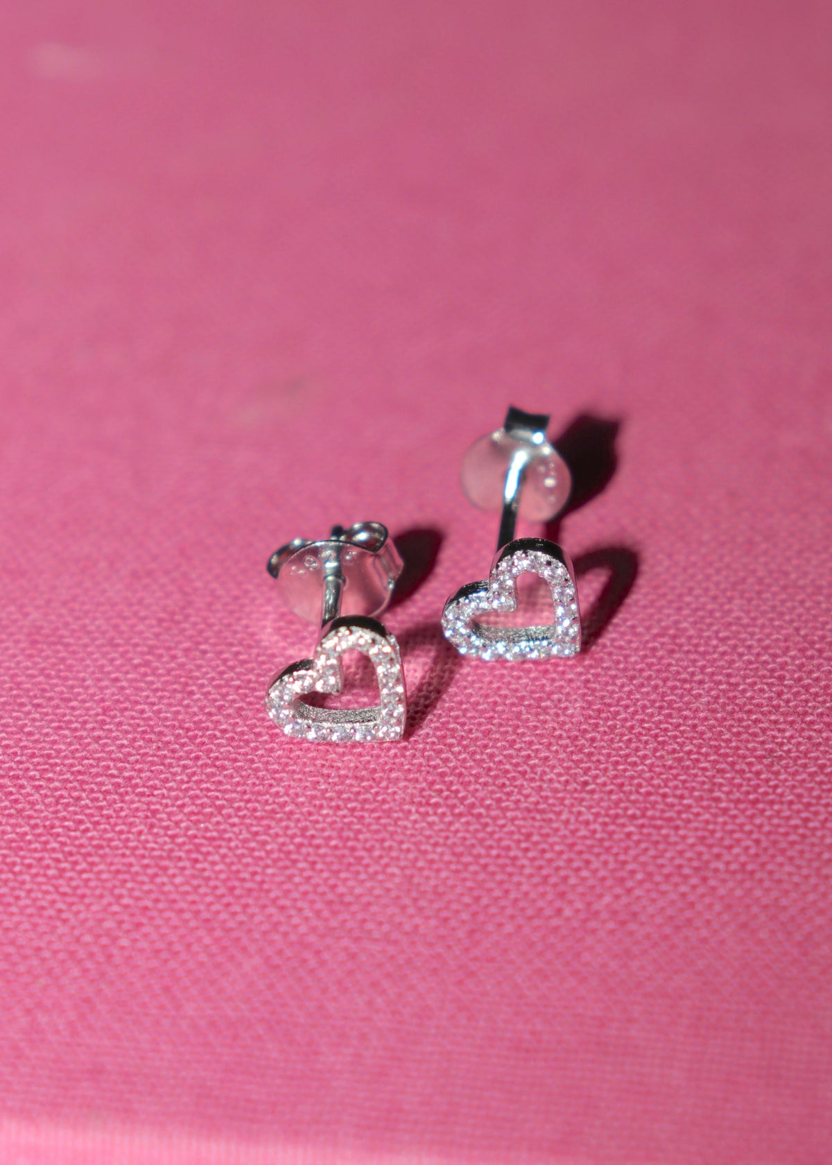 Sterling Silver Pavé Outlined Heart Studs