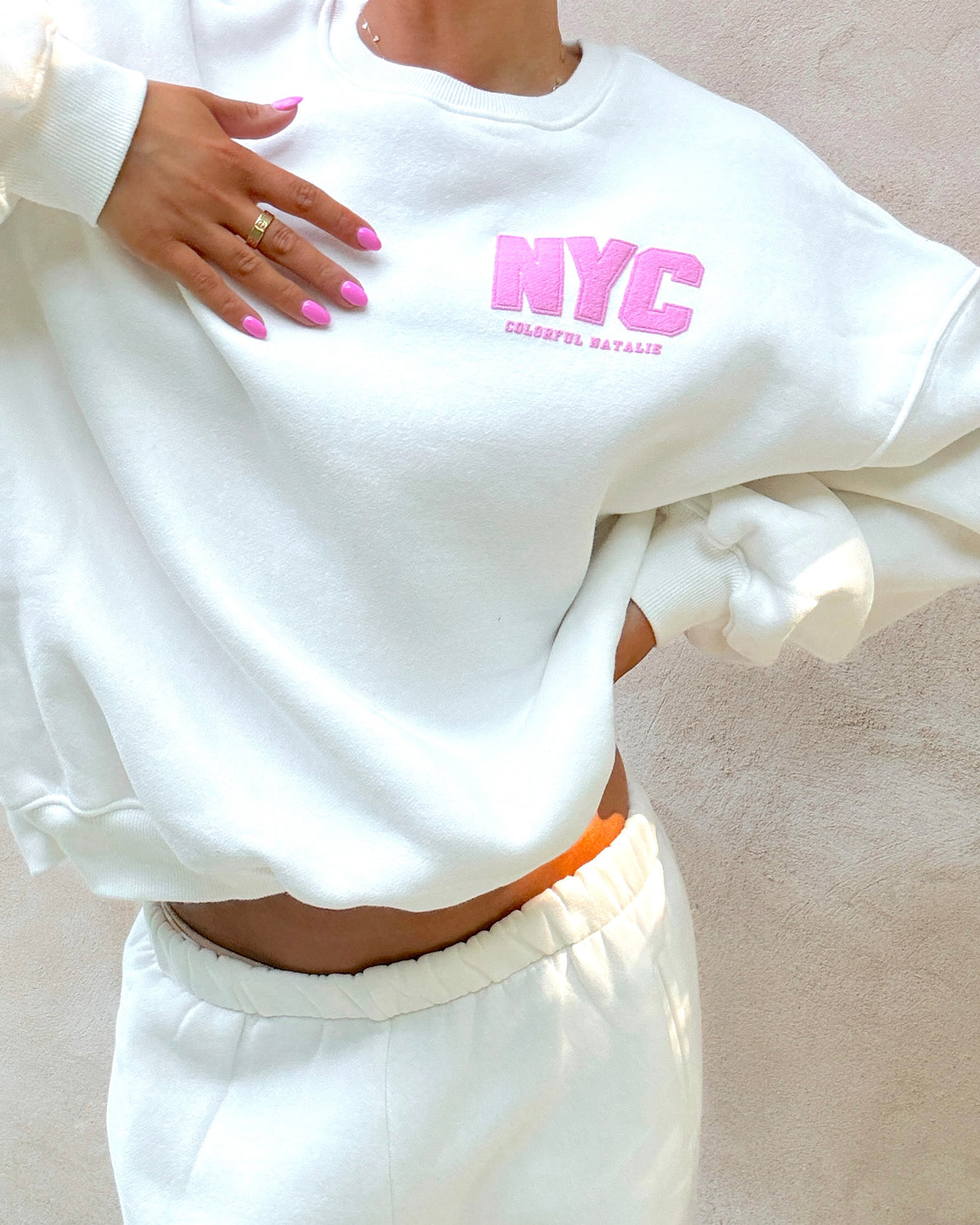 NYC White Puff Print Crewneck