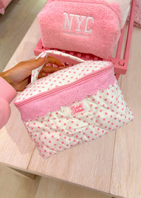 Pink Polka Dot Handle Makeup Bag