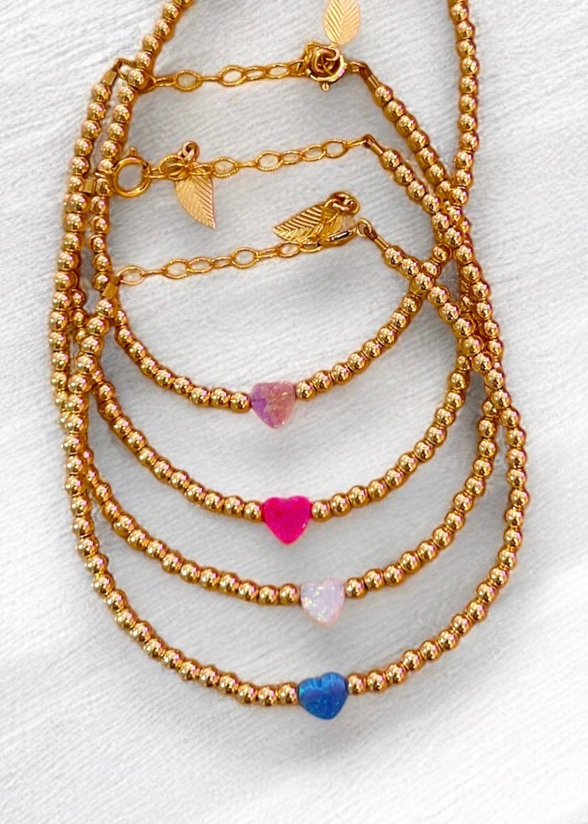 14k Gold Filled Opal Heart Clasp Bracelet