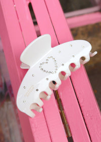 White Heart CZ Hair Clip
