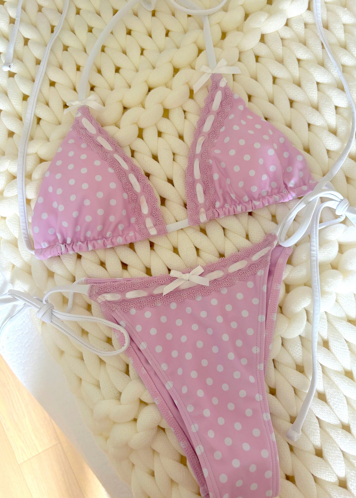 Polly Pink Polka Dot String Bikini Top