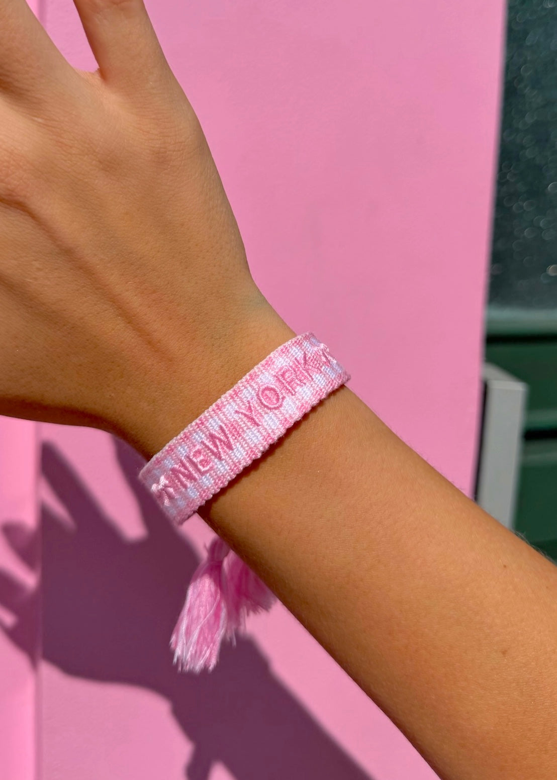 New York Pink Gingham Embroidered Bracelet