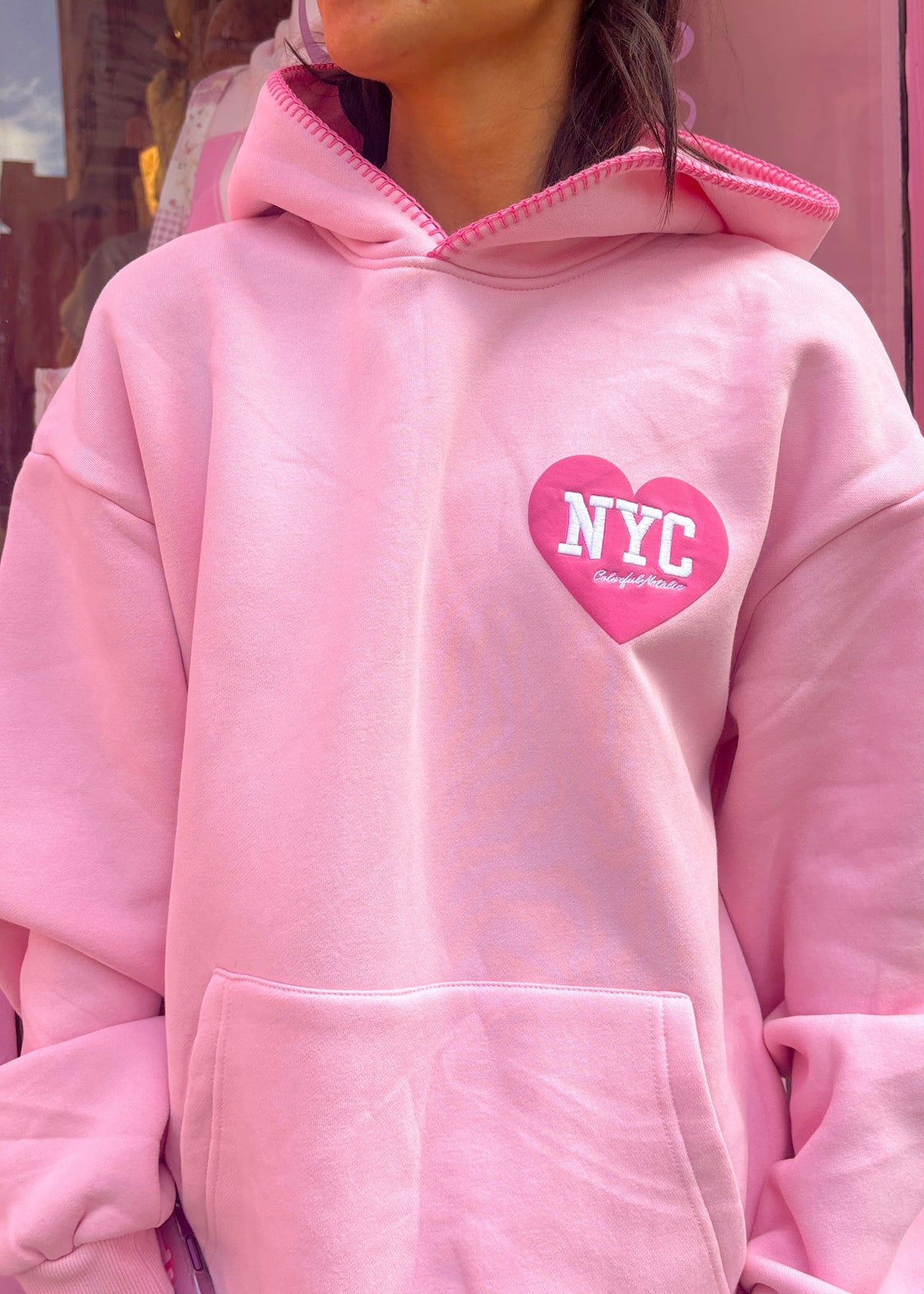 Heart You Pink Embroidered NYC Hoodie