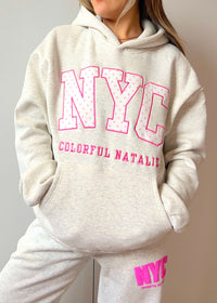 Grey Dots Embroidered NYC Hoodie