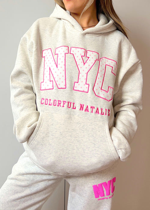 Grey Dots Embroidered NYC Hoodie