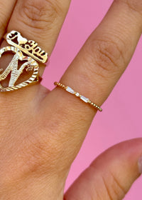 Mini Gold Bow CZ Band Ring