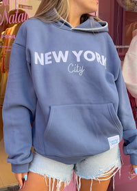 New York City Blue Frayed Hoodie